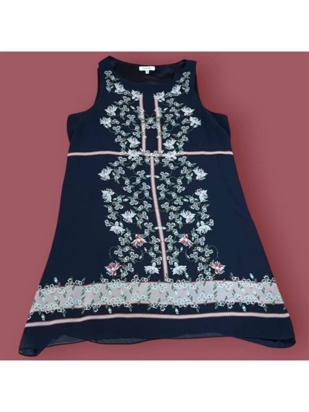 Max Studio Floral Sleeveless Dress sz L Navy